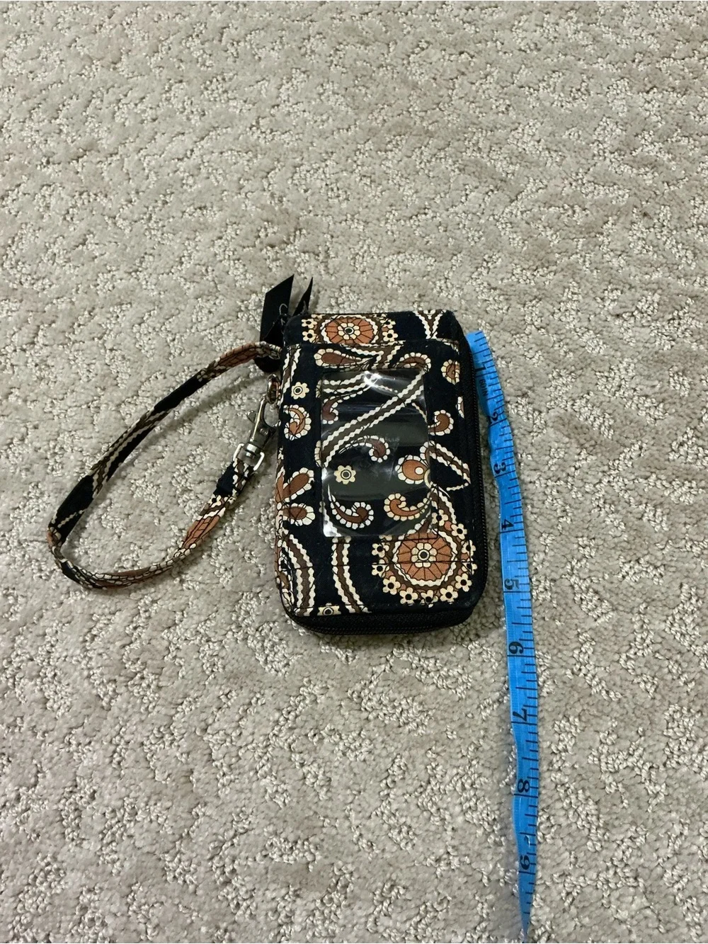 Vera Bradley Black Floral Wristlet with Brown & Cream Accents